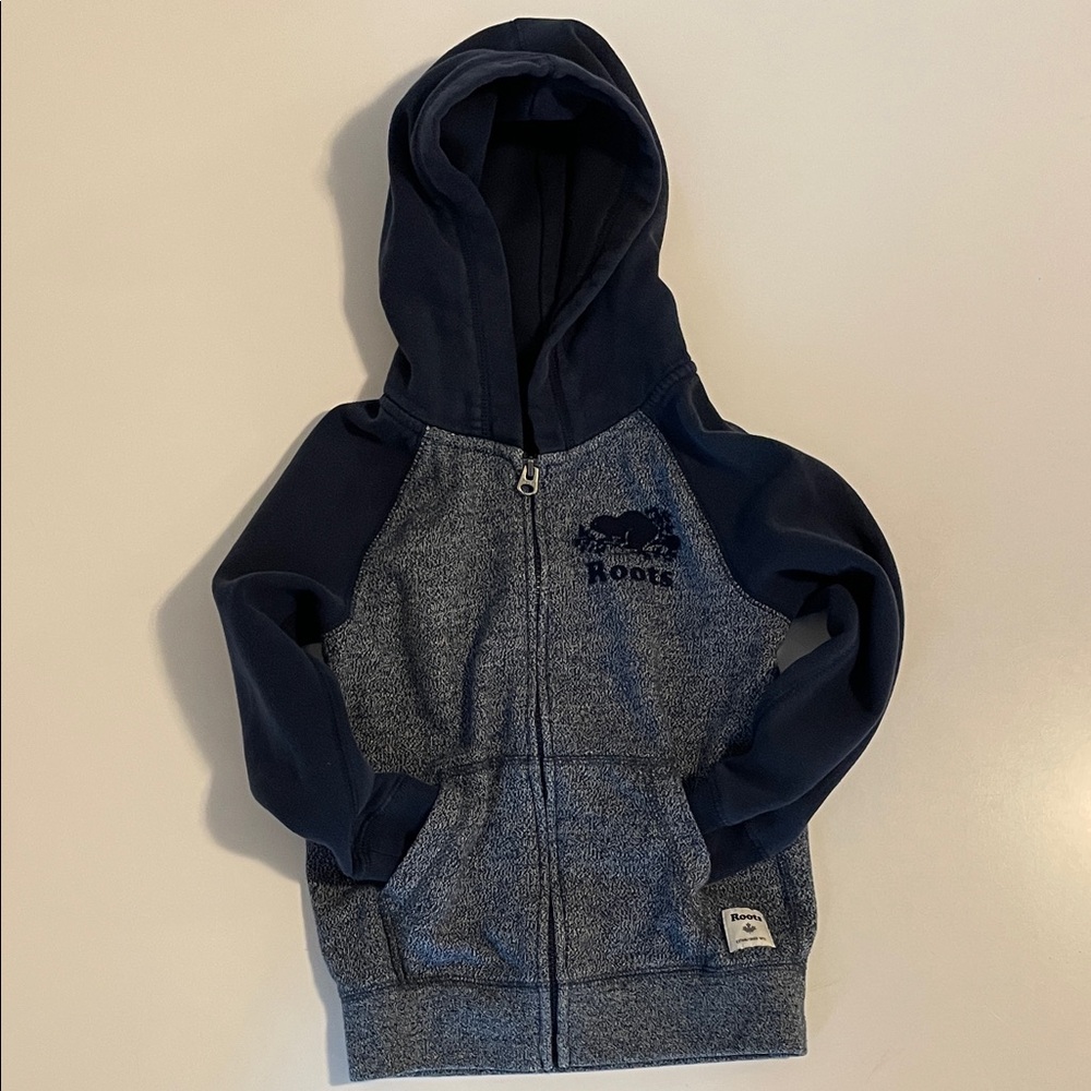 Roots Kids Zip Hoodie in Navy/Heathered Navy - Size Small (5-6 years)